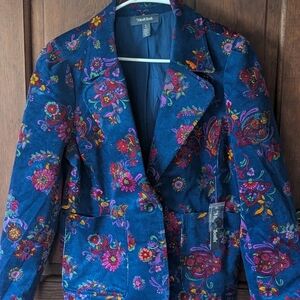 Modcloth Blue Floral Blazer with Notched Lapel